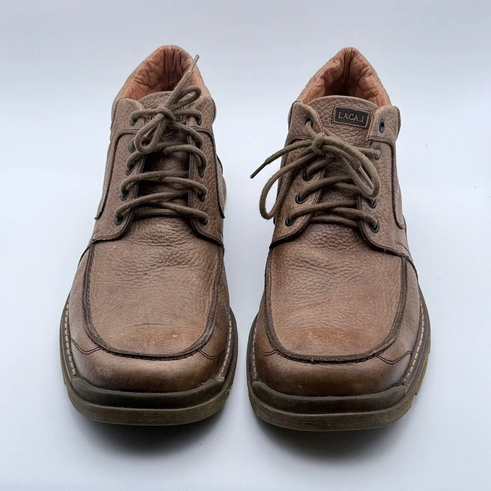 Lacaj‎ Mens Pebbled Leather Chukka Boots Brown Moc Toe Lace Up Size 45
